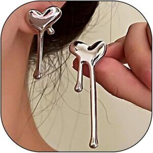 Love Dripping Heart Waterdrop Earring Set Silver Asymmetrical Punk Teardrop Drop